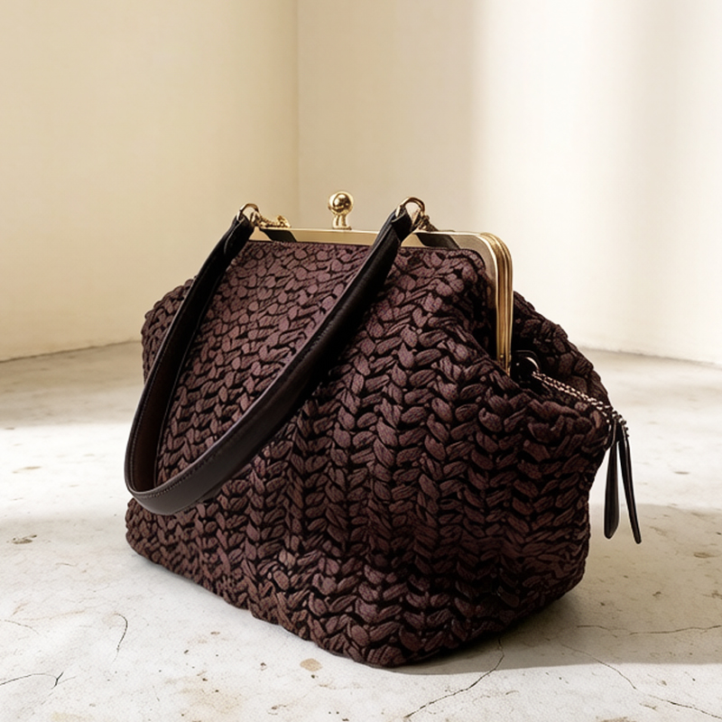 Women'S Vegan Bags - حقائب شاطئ من القش بإطار قفل