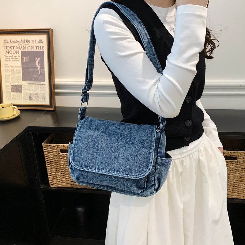 Women Bags Jeans - حقيبة ماسنجر نسائية من الدنيم بتصميم