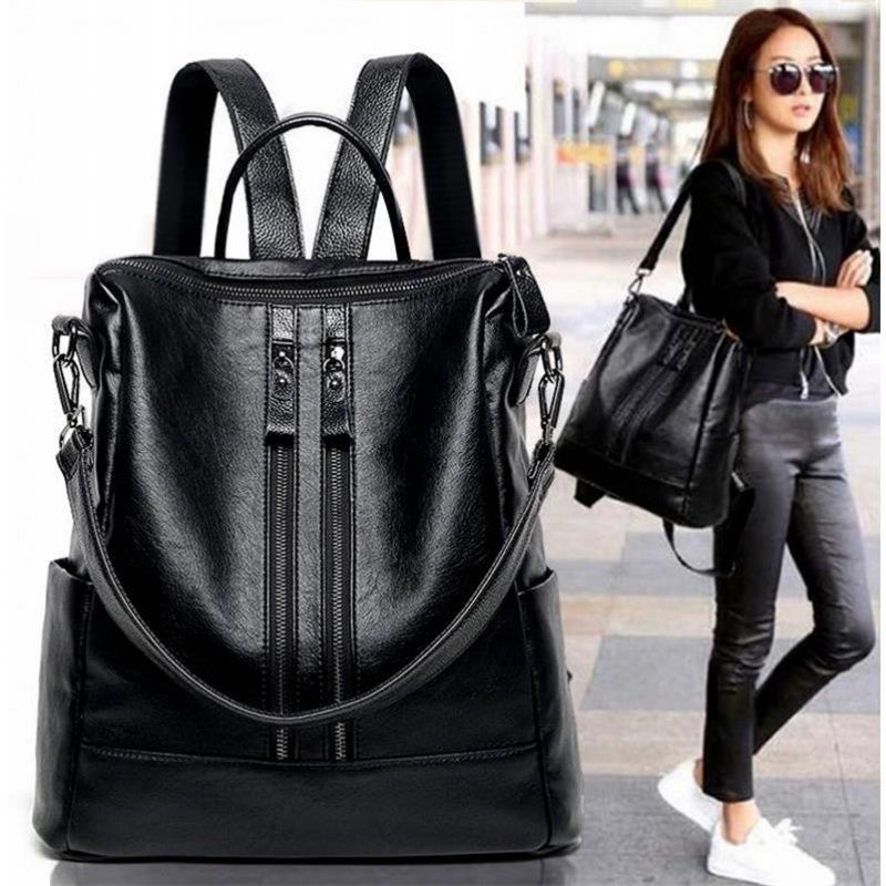 Women Bags For Office - المرأة حقيبة جلدية ناعمة مدرسة سوداء