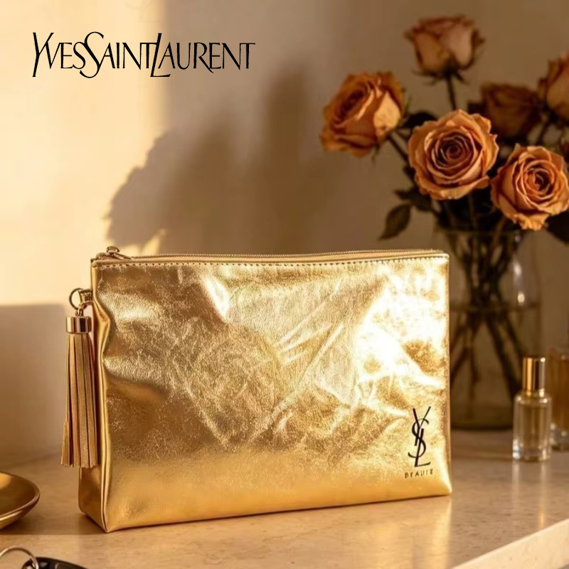 Women Bags Golden - حقيبة مستحضرات التجميل الذهبية من YSL،