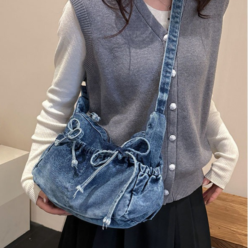 Women Bags Jeans - حقيبة كتف نسائية كبيرة من الدنيم