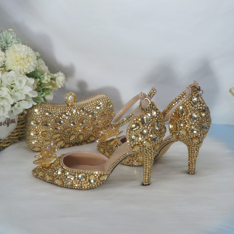 أحذية زفاف جديدة من الكريستال  - مراجعة Women Bags Golden وسعره