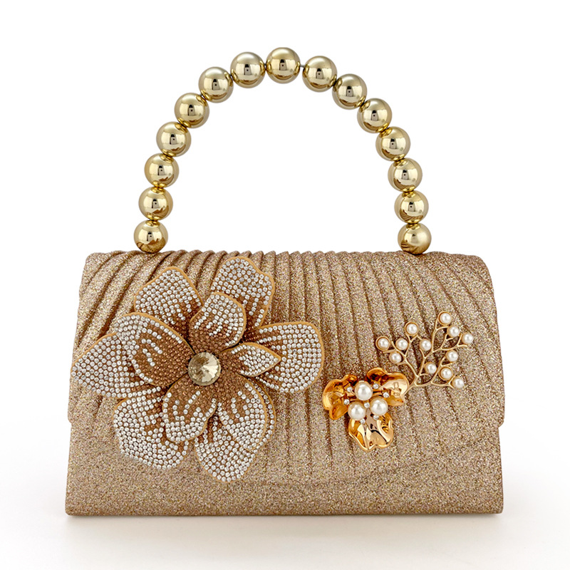 حقيبة عشاء مزينة بزهور ماسية ذ - مراجعة Women Bags Golden وسعره