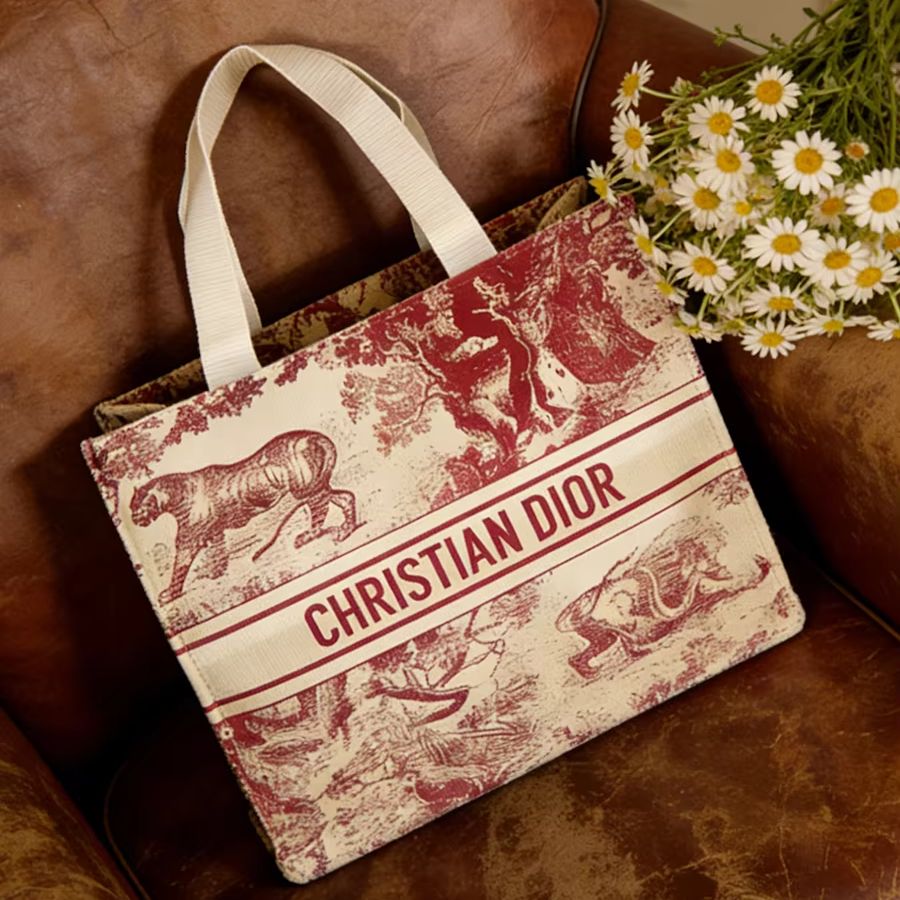 حقيبة كريستيان ديور حمراء بطبع - مراجعة Women Bags Tote Dior وسعره
