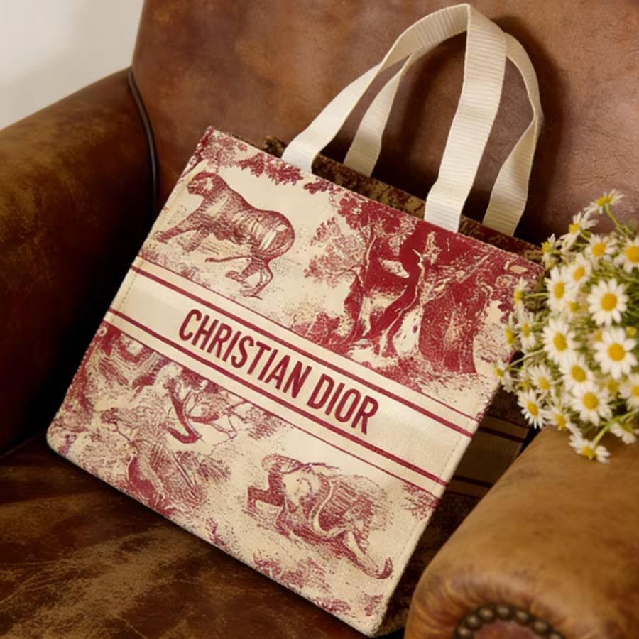 حقيبة كريستيان ديور حمراء بطبع - مراجعة Women Bags Tote Dior وسعره
